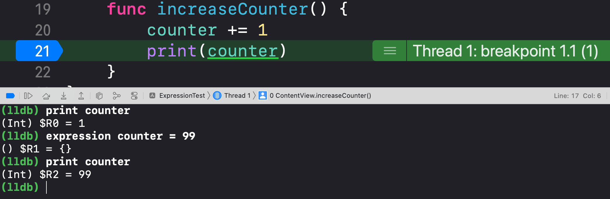 Modify a value during iOS debugging in Xcode