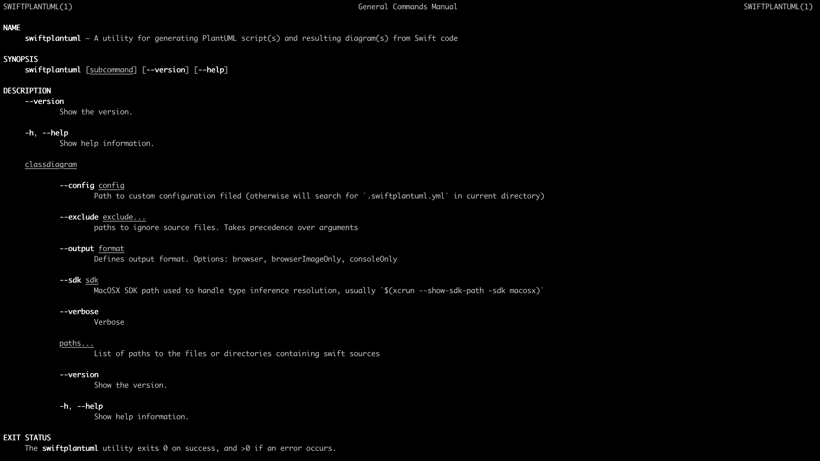 Generate a man page for a Swift command-line tool