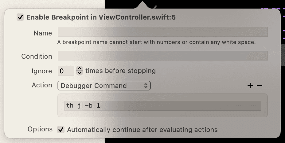 Skip code during debugging in Xcode