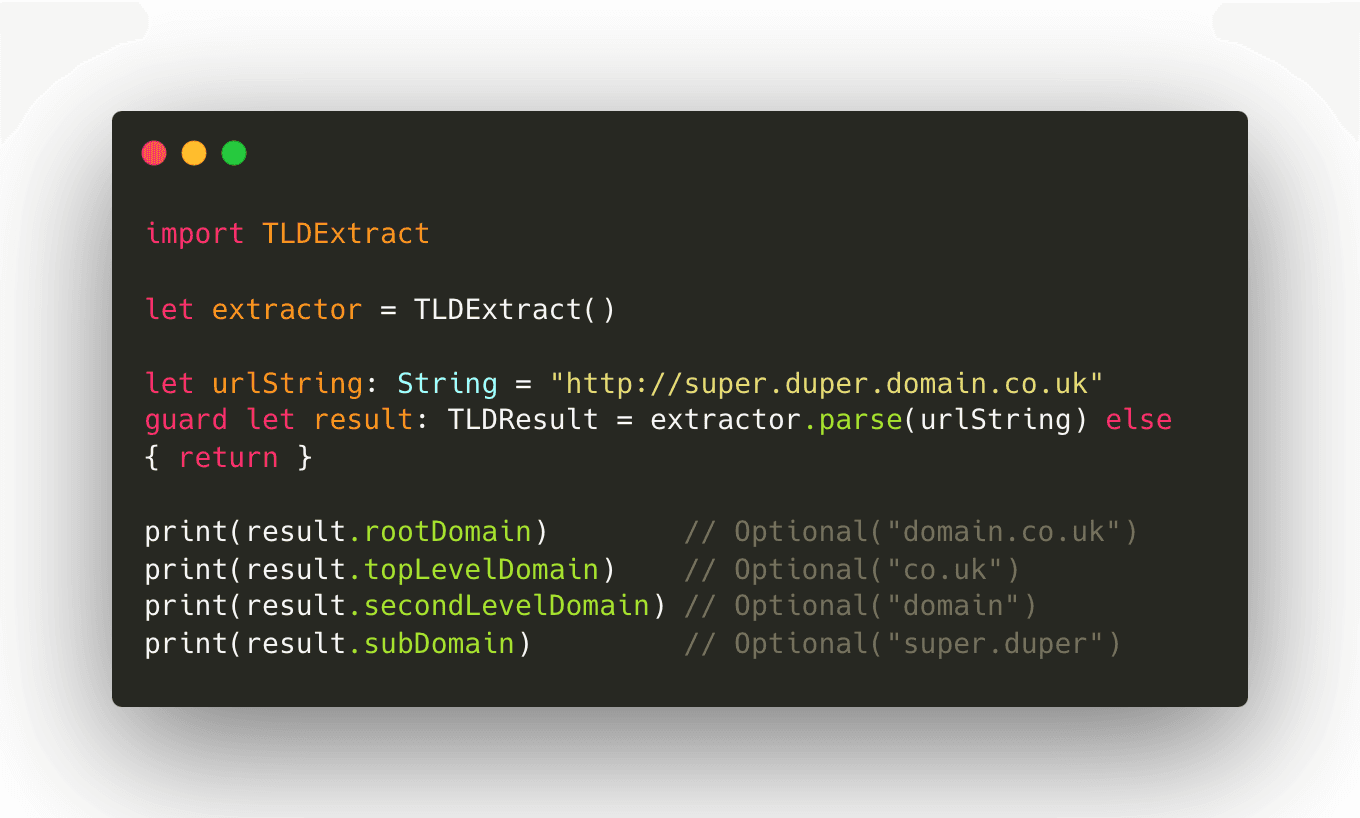 URL extraction for hostname, domain, subdomain and tld in Swift